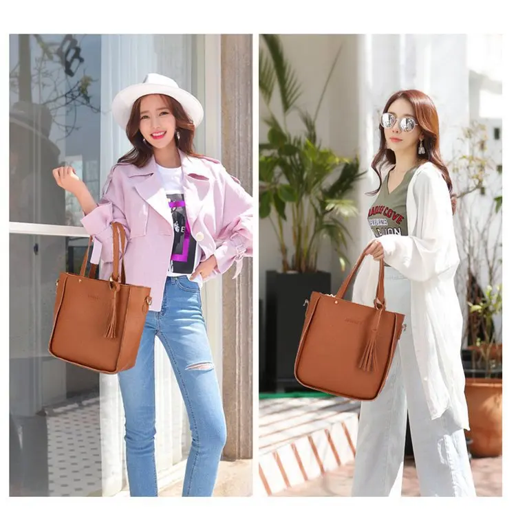 Best-selling Trend Lychee Cross Messenger Mother Bag 4-piece Set Handbags for Women Fashion Bag Package PU Single Square Nylon