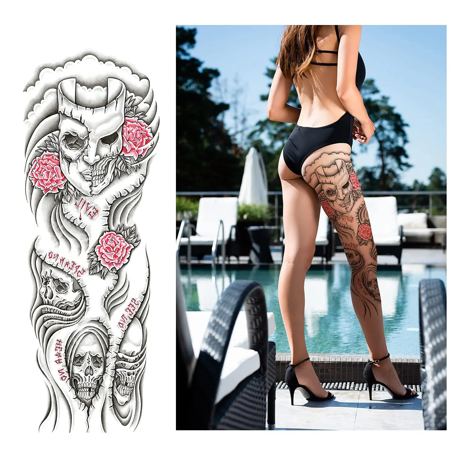 Men Large Arm Sleeve Black Sexy Waterproof Temporary Tattoo Sticker Full Arm Big Lion Tattoo Stickers Full Arm Tattoos