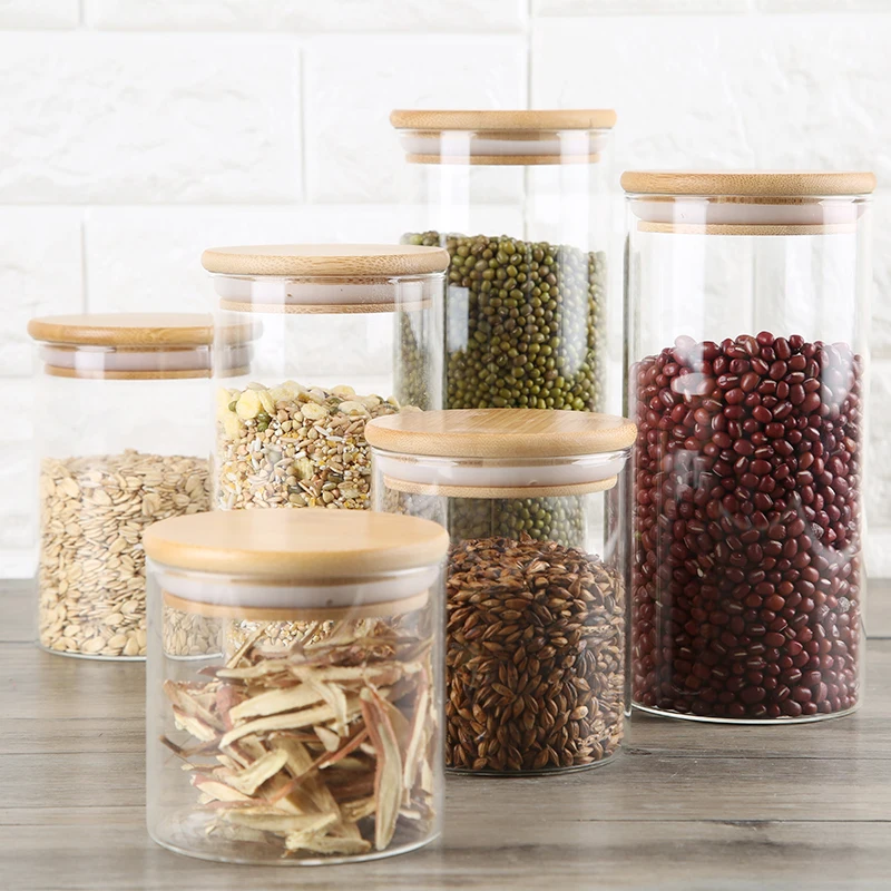 container borosilicate supplier glass jar with bamboo wooden lid