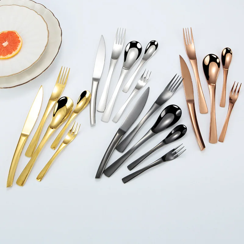 Hot Sale Bulk Gold Wedding Serving Flatware Set Stainless Steel 18/10 PVD Elegant French Moonlight Cutlery