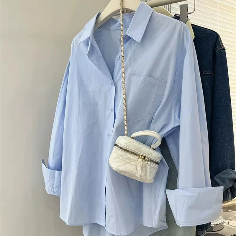 Spring Minimalist Long Sleeve Single Breasted Shirt Women Korean Style Oversize Stripe Shirts Blouse Loose Blouse Tops