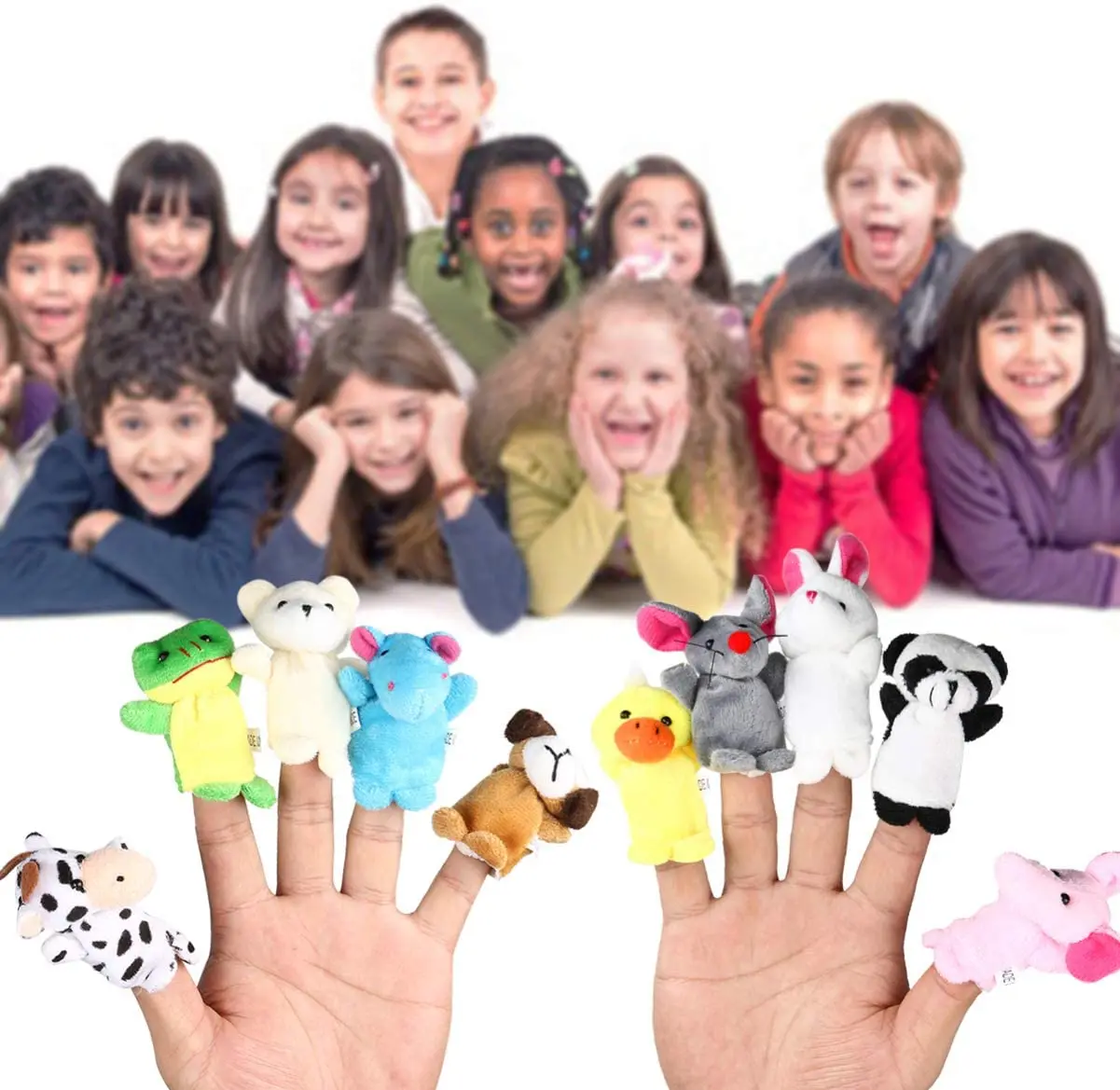 Wholesale Amazon hot selling small MOQ animal set funny plush finger puppets