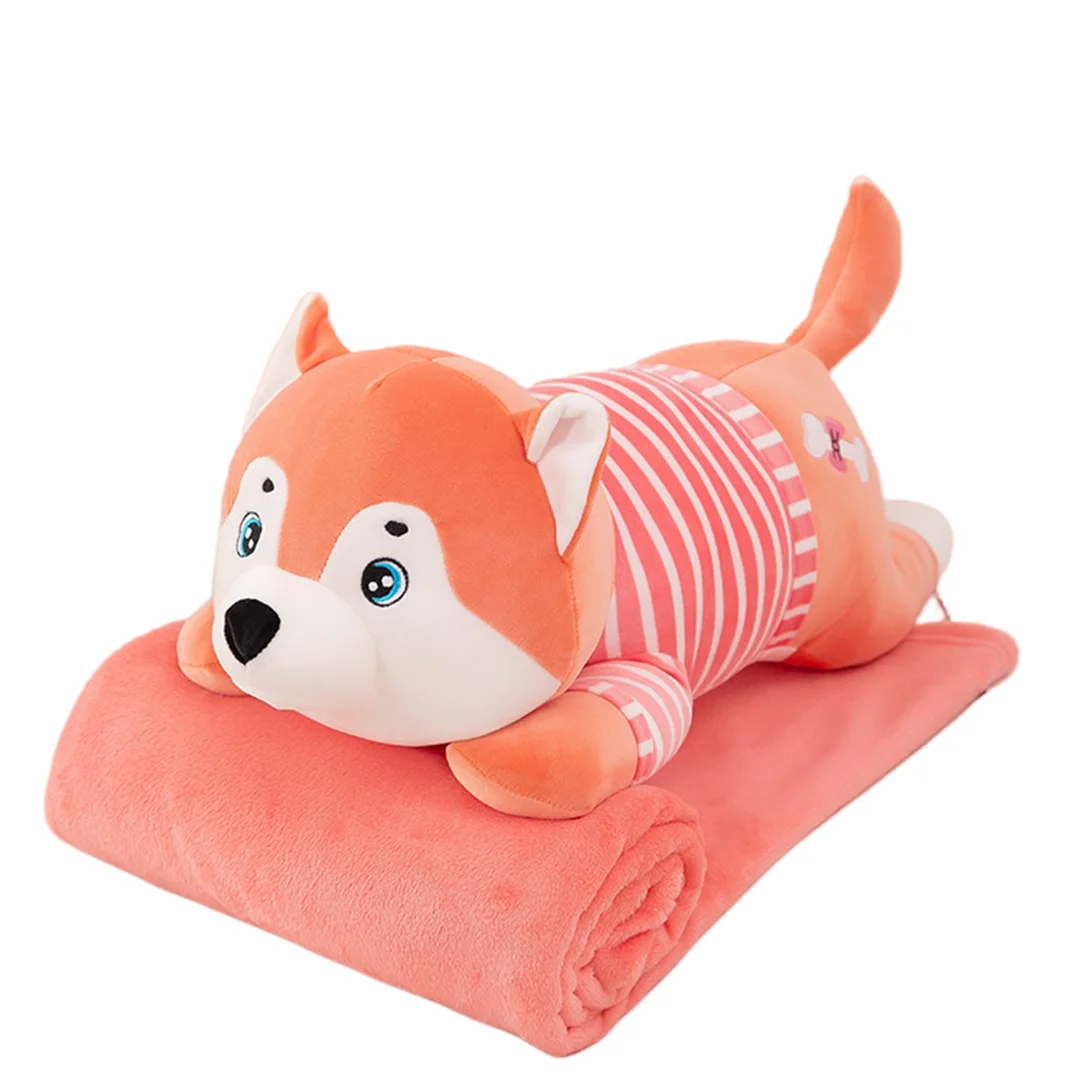 Wholesale air conditioning blanket nap pillow girls holiday gift dog 2 in 1 stuffed soft plush toy pillow