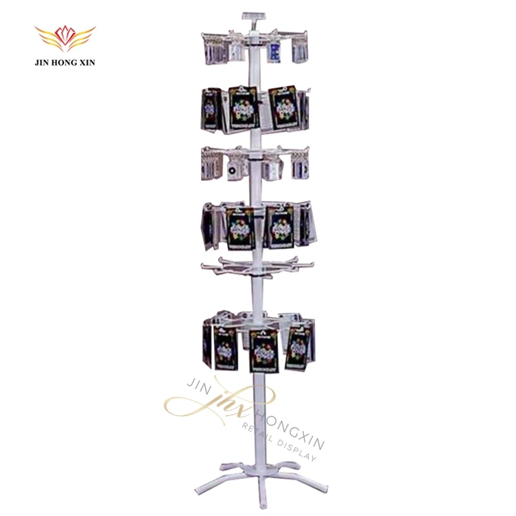 retail store exposition fixture metal rotating key chains counter standing pegboard display rack with rotary base