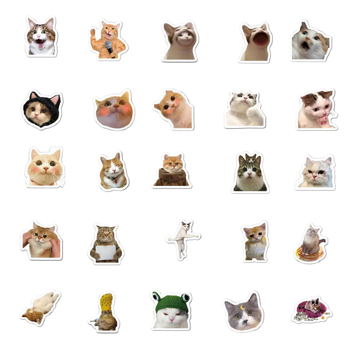 50 PCS Cute Cartoon Cat Graffiti Stickers Funny Expression Computer and Suitcase Decoration