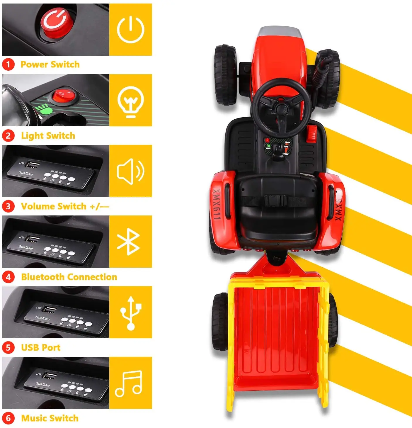 Ride on Tractor 12V7Ah, Kids Electric Car r with Remote Control Gear Shift, 7-LED Headlight, Horn Button