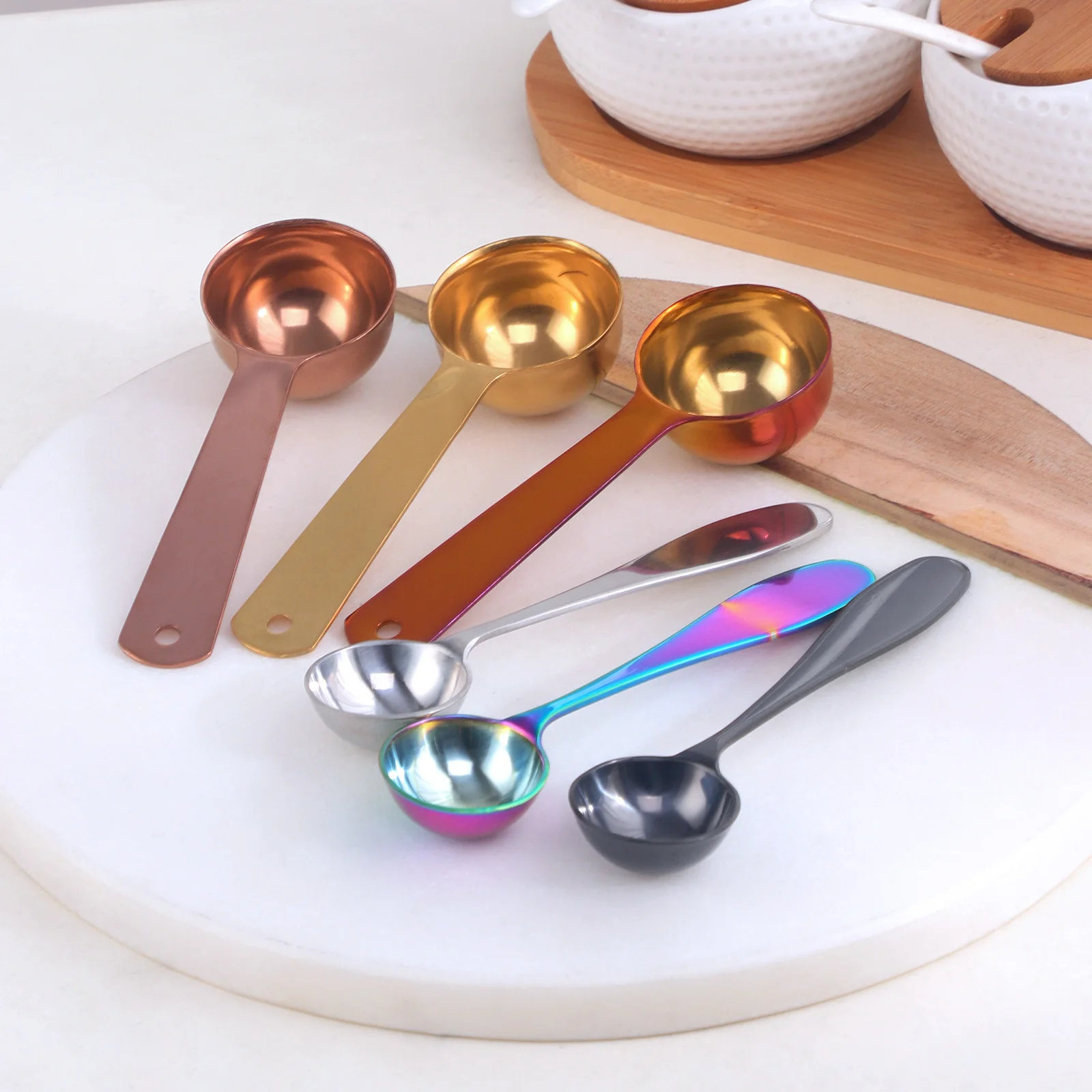 Food Grade Kitchen Tools Stainless Steel 2 Sizes Tea Coffee Bean Powder Measuring Spoon Scoop Measuring Tools