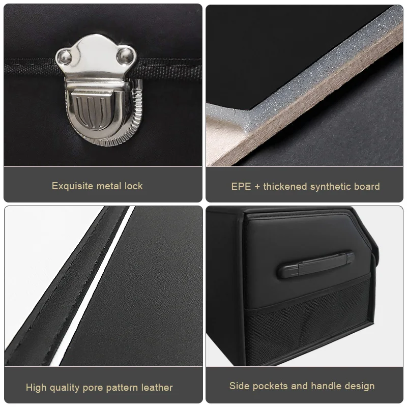 Leather Car Trunk Organizer foldable Cargo Storage Box with Lid and Handles
