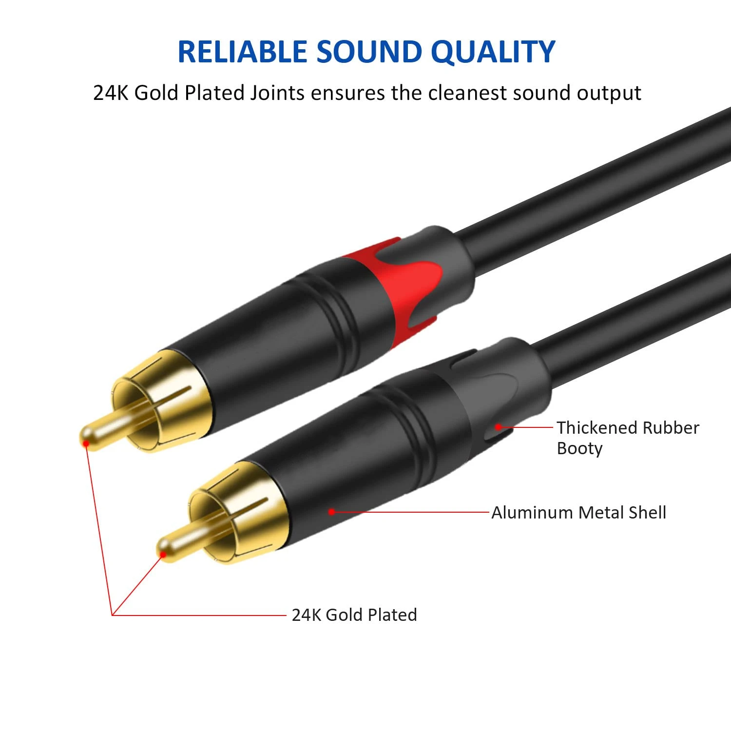 24K Gold plated 2RCA to 2RCA audio cable copper male to male/female support customized metal shell
