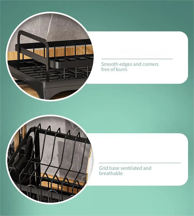 Household kitchen use Multifunction carbon steel Detachable 2 Tier Dish Drying drain Rack Water cup Storage Holder