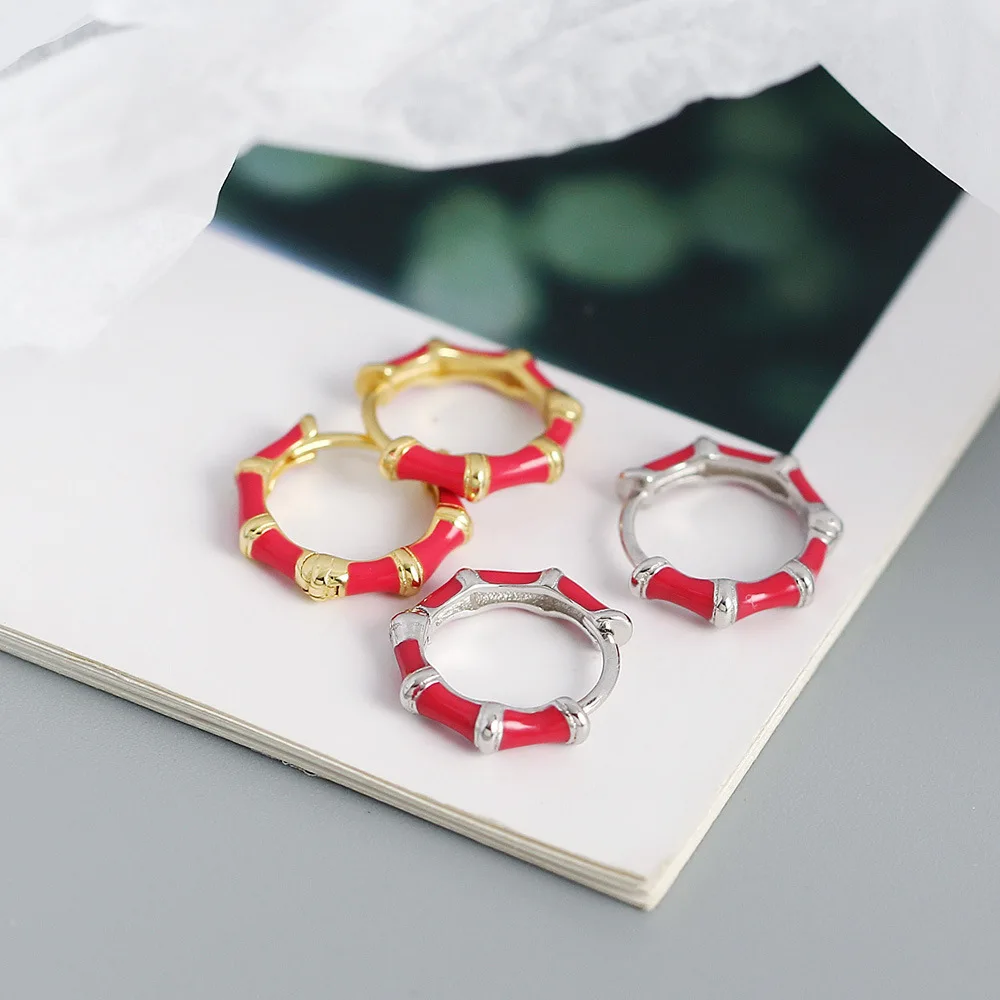 925 Sterling Silver Earrings Colorful Women Huggie Earring With Zircon Dripping Oil Craft Enamel Hoop Earring