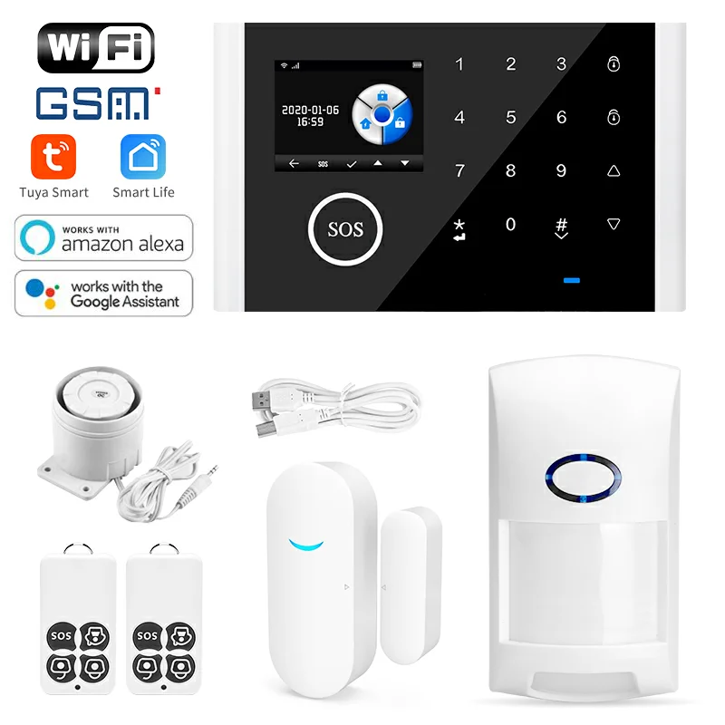 IOS & Android Tuya App Operated 9 Languages Supported GPS 433Mhz GSM Home Alarm System