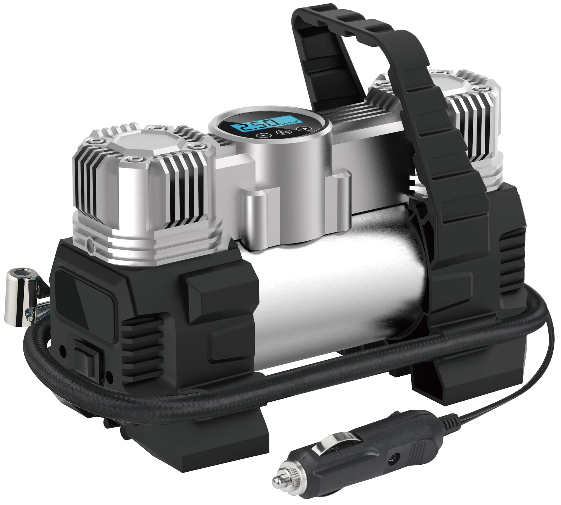 HF530  Metal double cylinder car Air Compressor DC12V Portable Car Tire Inflator fast pump Auto Stop 45L/min automobile air pump