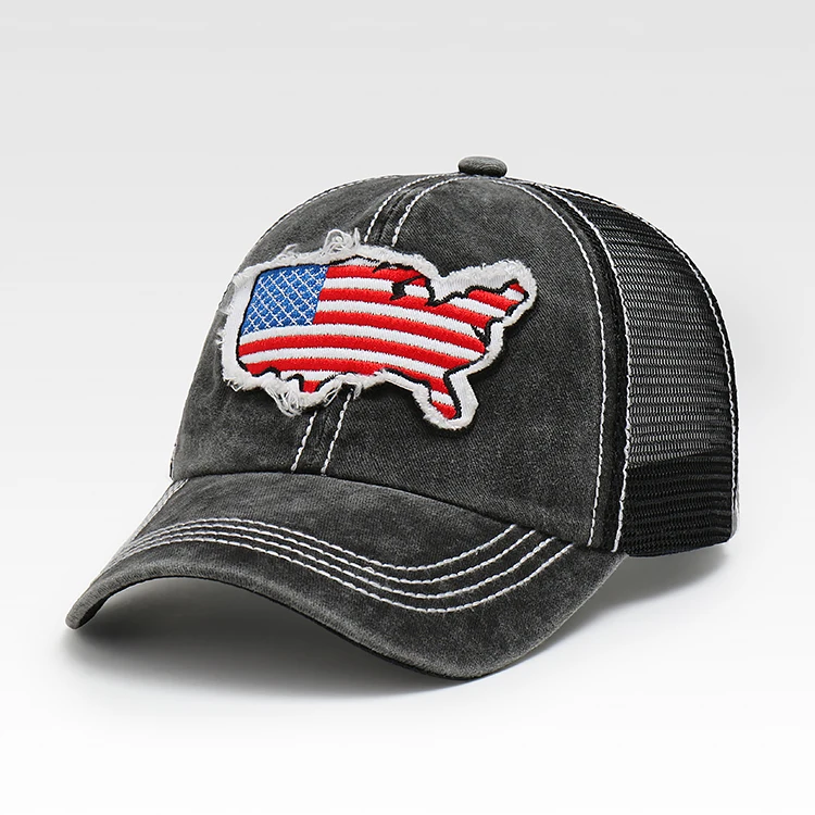 Оптовая продажа рекламная нашивка с американским флагом унисекс gorras 6 панелей вышивка спортивные кепки Мужская сетчатая винтажная Кепка для Дальнобойщика