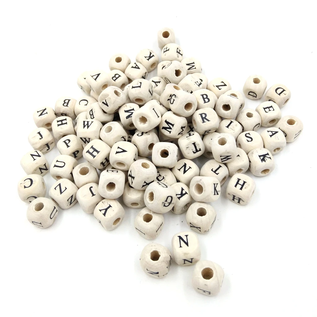 Бусины из натурального дерева с английскими буквами, 10 мм