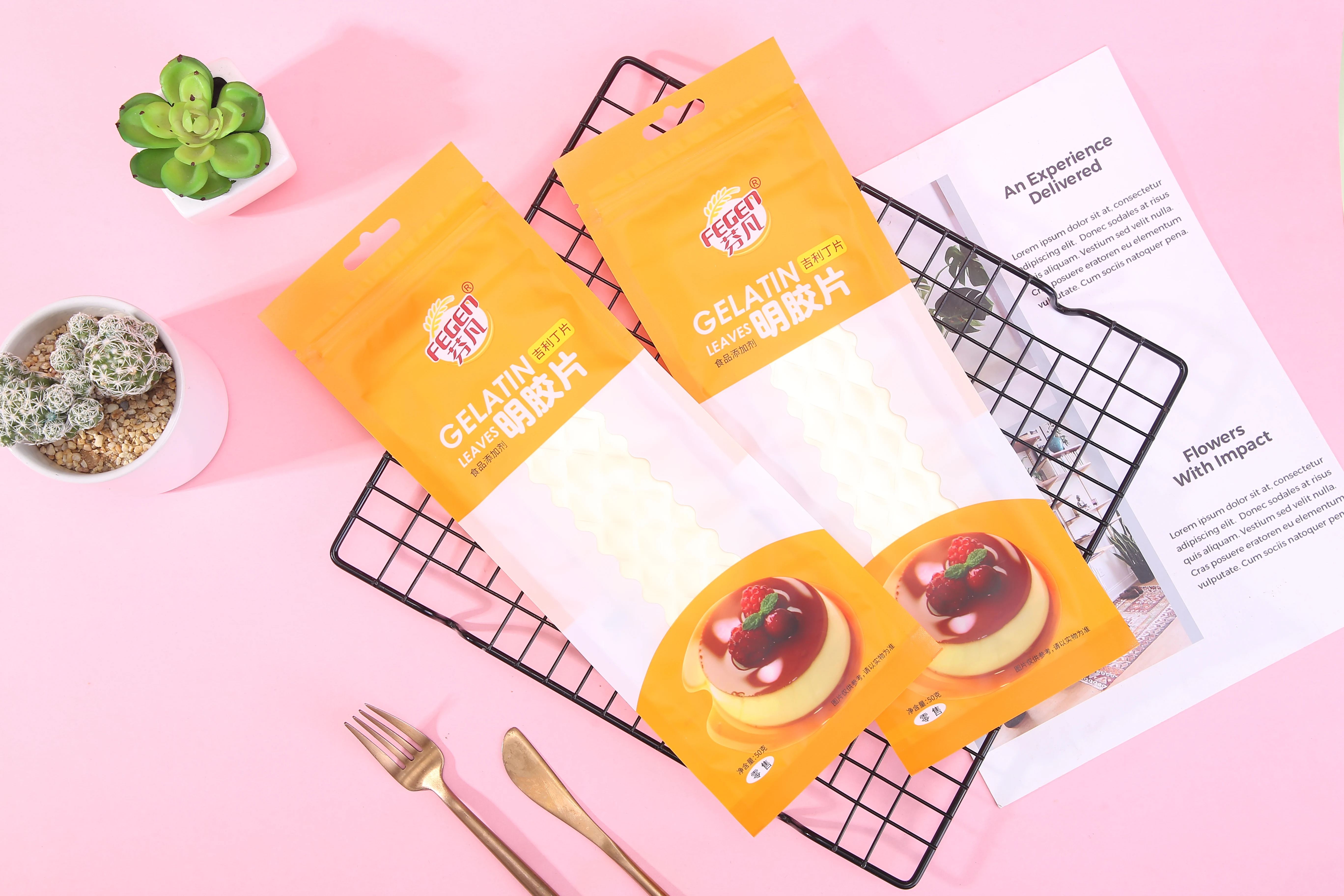 
high quality small Pouch 50g gelatin sheet/leaf gelatin for cake use factory supply directly 