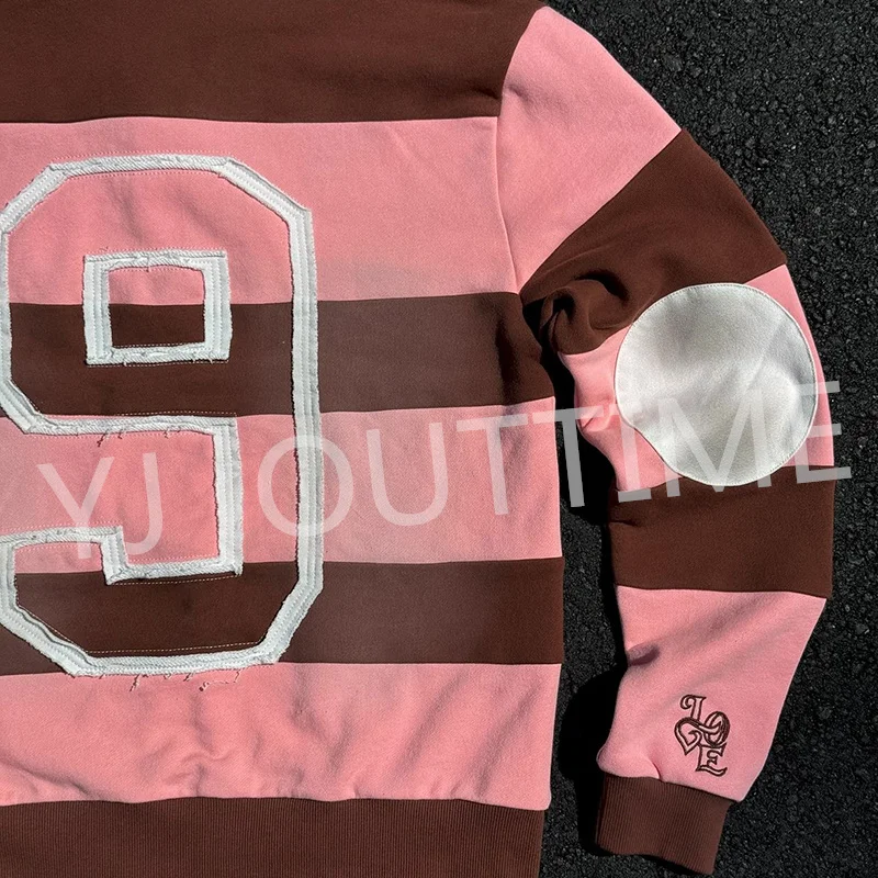 Custom Casual Turn-down Collar Long Sleeve Boxy Hoodie Embroidered DTG Striped Sweatshirt Preppy Style Polo Vintage T Shirt Men