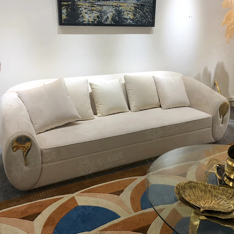 Luxury Modern Fabric customized 3 seat 4 seat White Copper base sectionals sofas lounge sofa set furniture for Living room