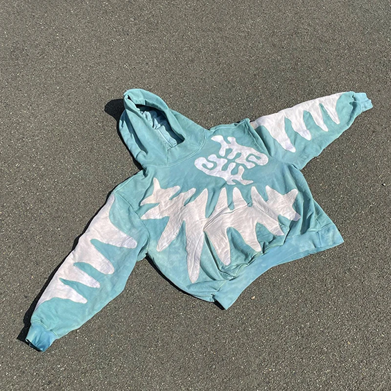 OEM Custom thick french terry cotton pullover casual men crop cut and sew nija turtleneck designer patches oversized hoodie