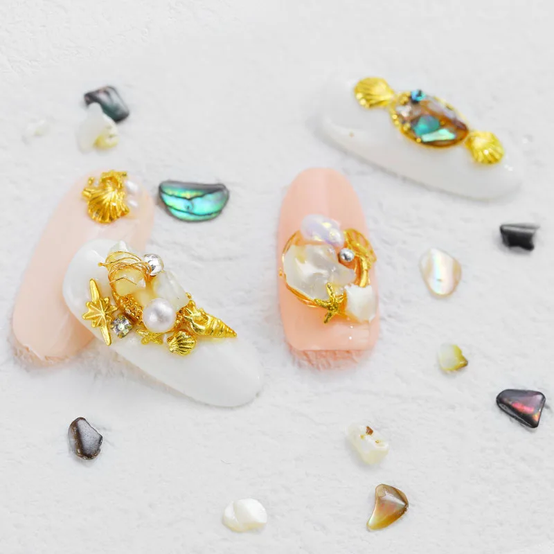 
Japanese beauty shiny pearl shell slice shaped 3d decals nail decoration thick shell nail decoration 
