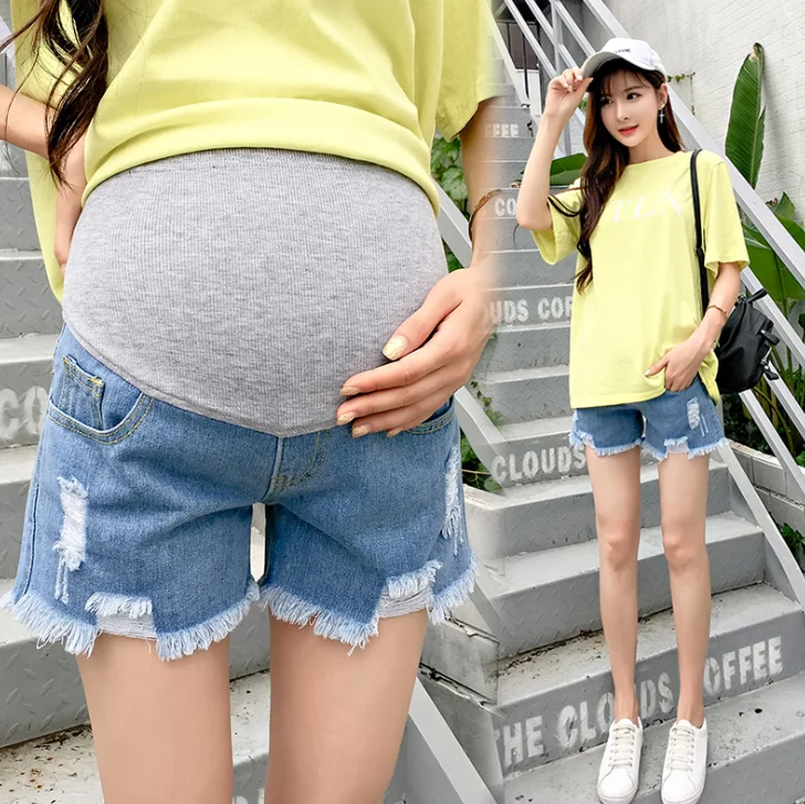 Джинсовые шорты для беременных женщин Женская мода Тонкий секционный шлифовальный дырочки снаружи носить живот подтягивает летнее платье нижнее белье