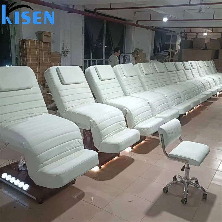 High end 2024 soft milking massage lift table professional electric eyelash facial SPA cosmetic white beauty salon furniture bed