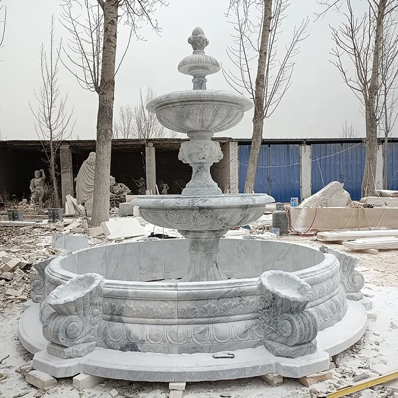 Chinese Foundry Professional Custom Made Home Decor White Natural Stone 3 Tier Marble Water Fountain