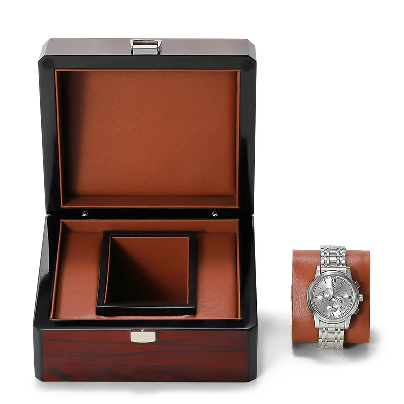 High-end Custom logo luxury brown wooden watch box with solid wood