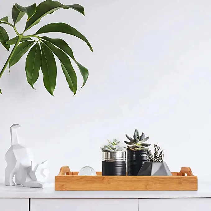 
Serving Tray with Handles - Wood Bamboo Trays for Food Breakfast Dinner Party,Tea Coffee Table Tray Set of 3 