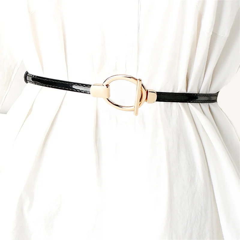 Fashion Versatile PU Leather Thin Belt Women with Dress Waist Adjustable Small Belt