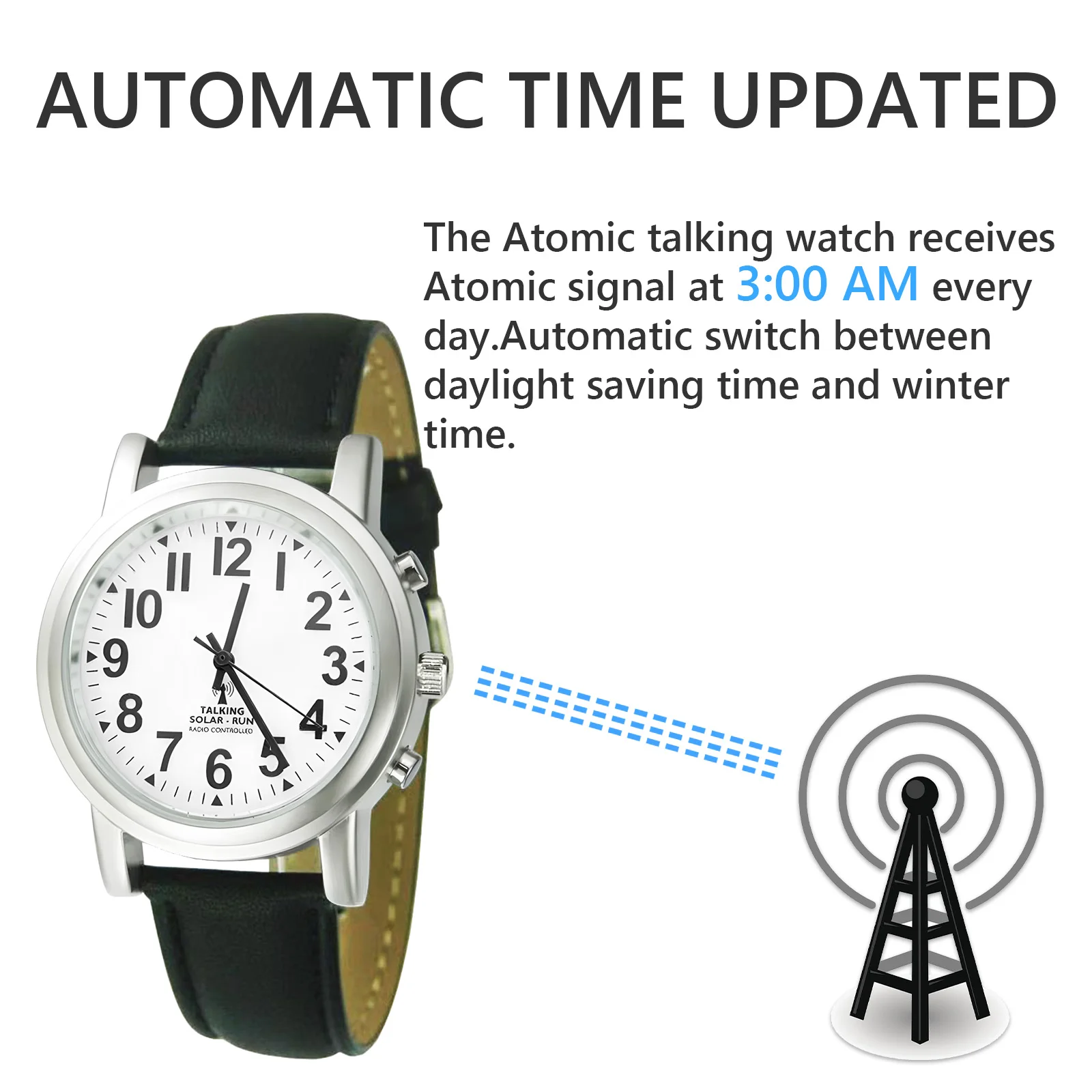 Radio controlled Talking Watch with 1 button for Visually impaired, Elderly or Blind Atomic Talking Watch Multi Band