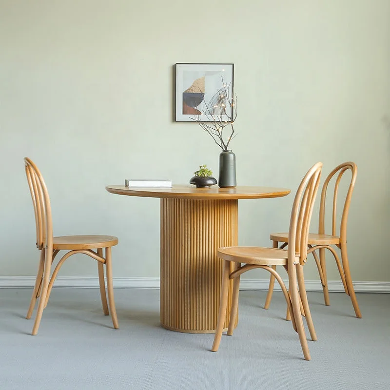 Nordic luxury Natural OAK ASH TIMBER SOLID wood fluted ribbed round dining table