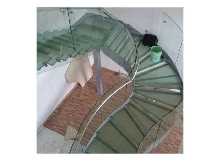 Modern LED Light Interior Staircase Wood Tread Curved Floating Stairs