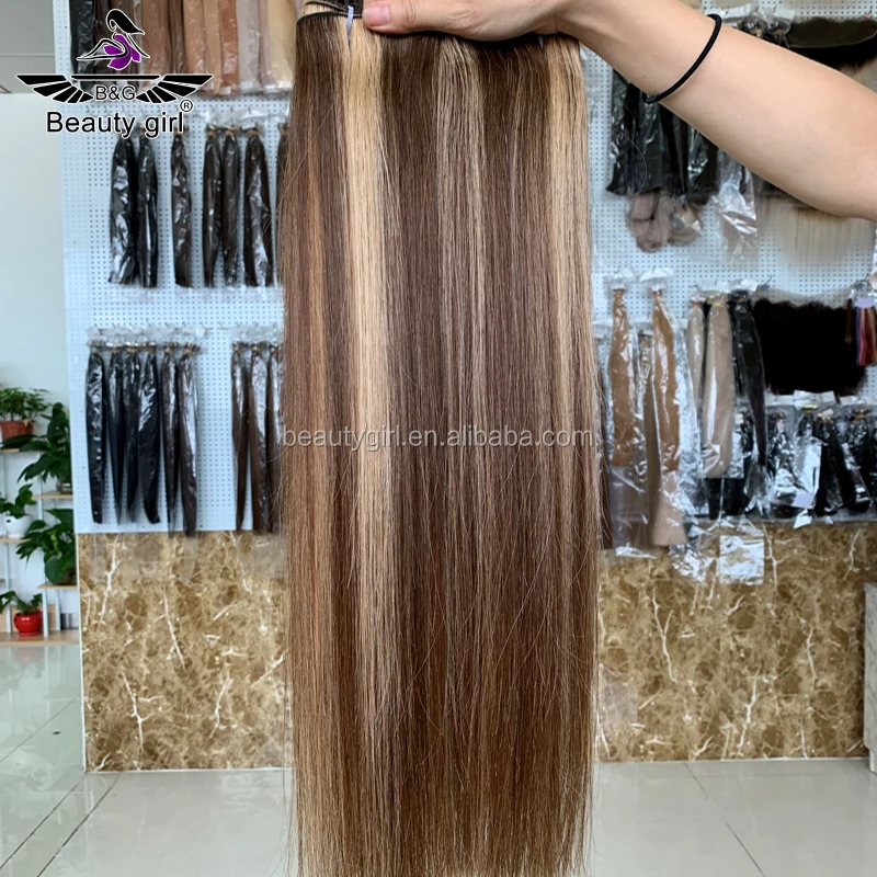 Hot Selling Volume 100% Human Virgin Remy Hair Weft Bundles 12A Grade Highlight Machine Made Double Weft Hair Extensions
