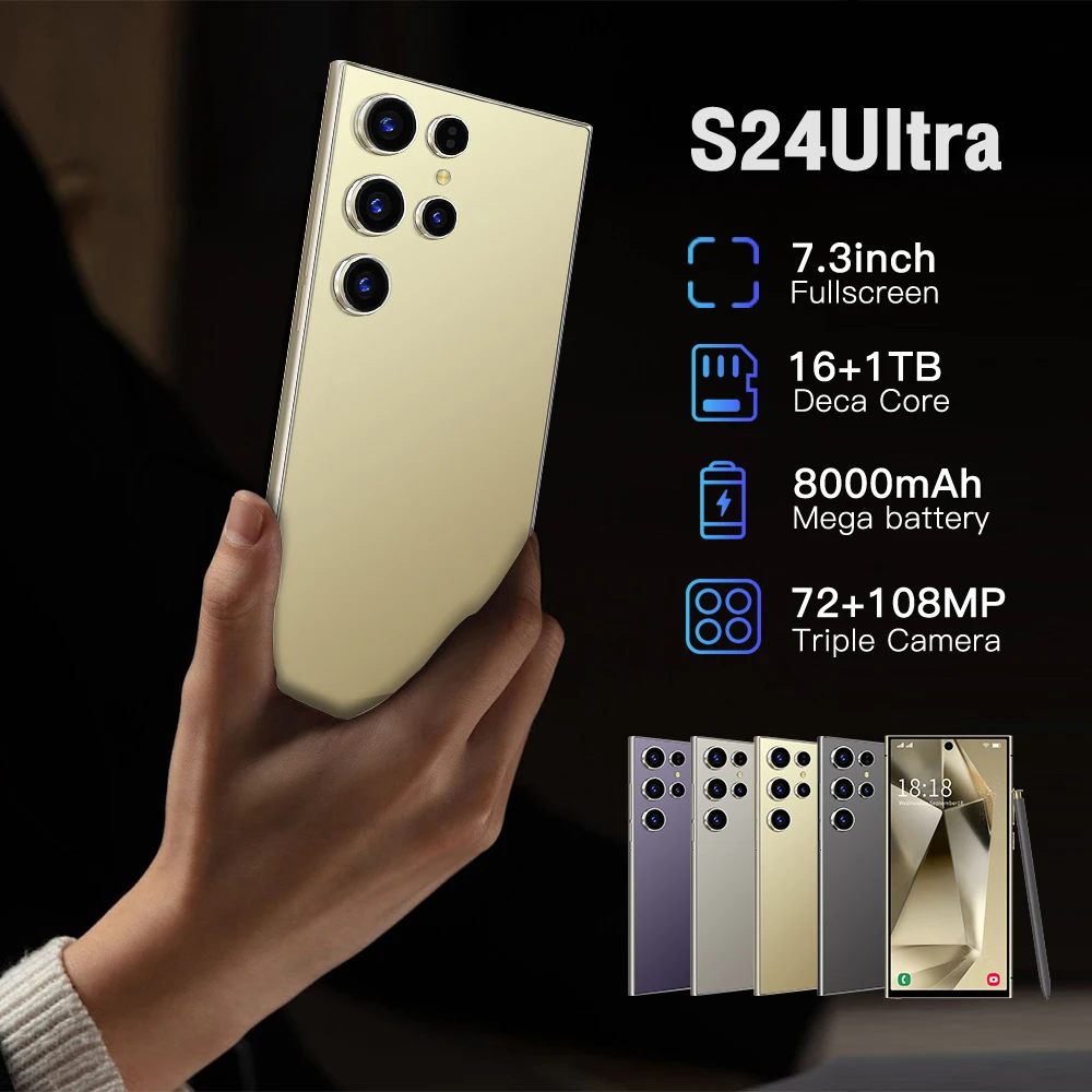 2025 Hot Selling S24 Ultra Unlocked Android 14 Smart Phone 7.3Inch 5G Mobile 4K LED Display 16GB+1TB Memory LTE Cellular English