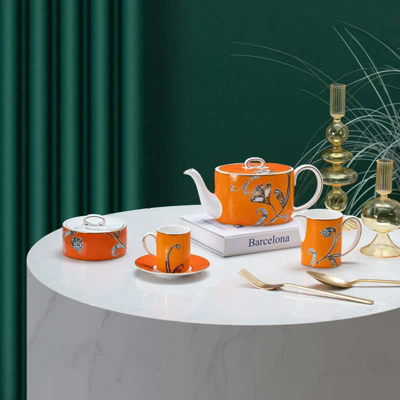 PITO Luxury Floral Decal Coffer Cup Rim Coffee Tea Cup Saucer Set Ceramic Bone China for Home Daily Life with Gold Party