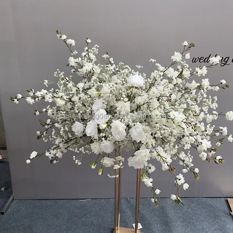 SMOOTH White Cherry Blossom Rose Flower Row Runner Wedding event  flowers arrangement Decor Event Decor Wedding Background