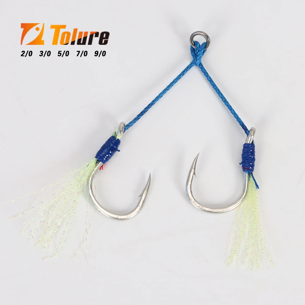 Tolure new style Double Assist Hooks 2/0-9/0 for Jigging Lures Anti-corrosive Jig Hooks Stainless Steel Fishing Hook