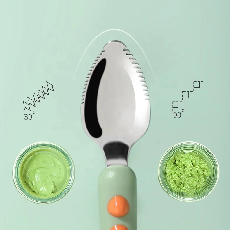 Baby Feeding Fruit Stainless Steel Double Head Spoon Baby Food Grade Silicone Fruit Puree Spoon