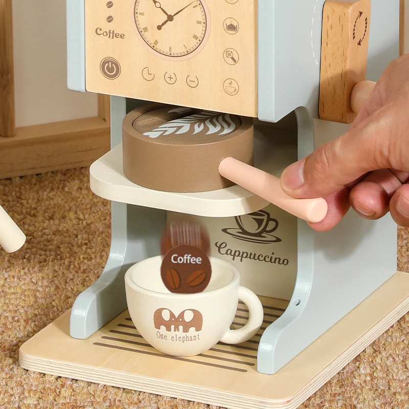 2024 products wooden Blue simulation coffee machine toy montessori educational Pretend Kitchen Cooking Toys toys For children CE