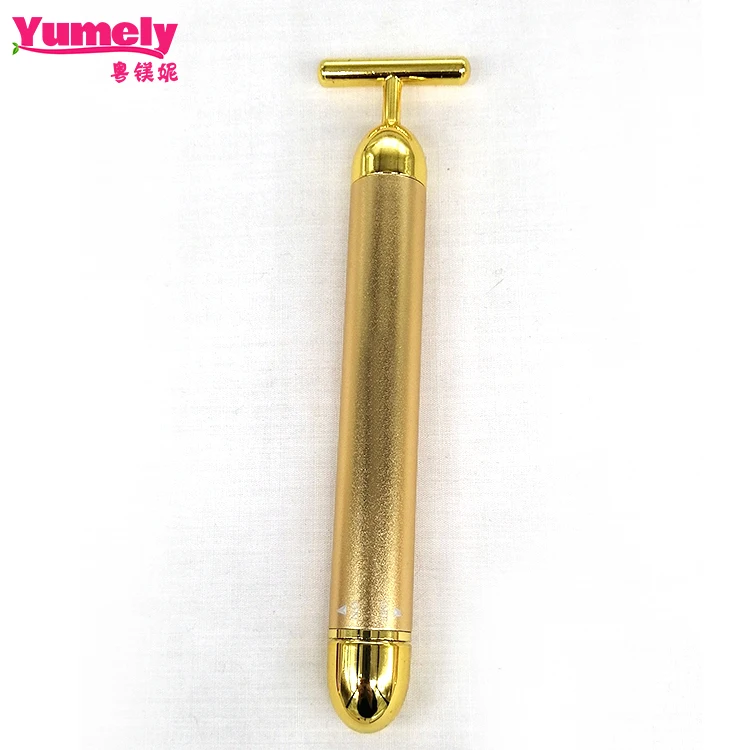 Beauty Bar 24k Golden Pulse Facial Massager, T Shape Gold Stick Facial Roller Massager
