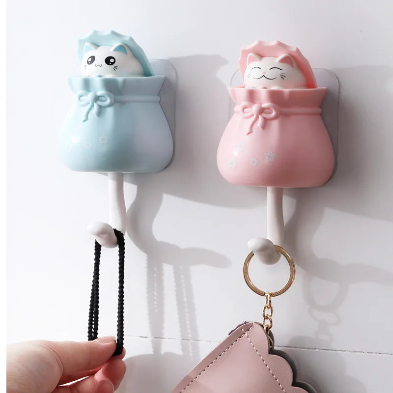 animal creative cute cat wall mount hook hanging stretch heavy duty adhesive cute wall hook