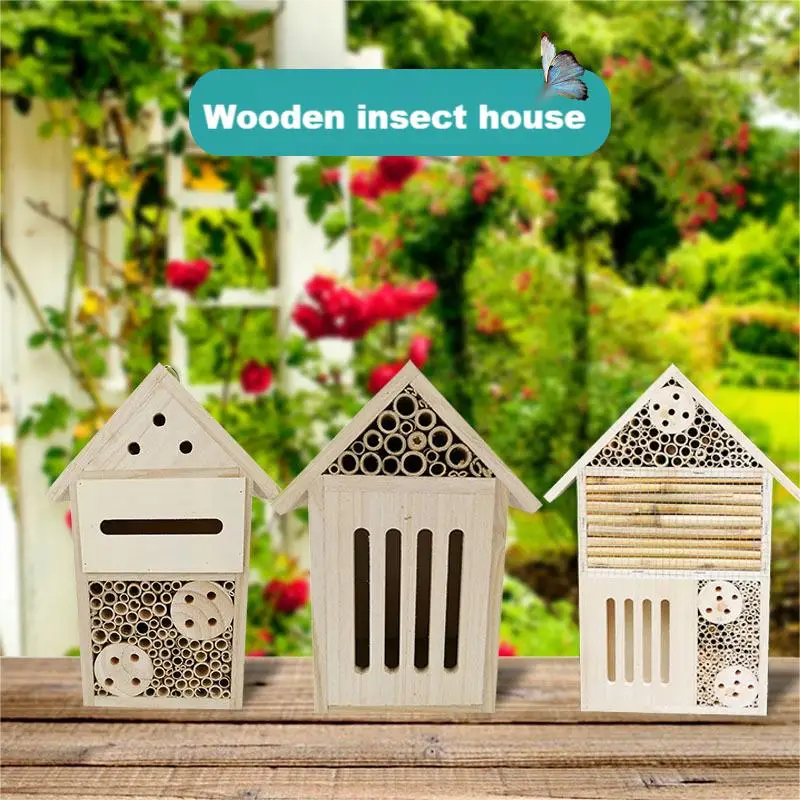 Natural handmade honey house bee inscet hotel wood insect butterfly bee house for easy hanging