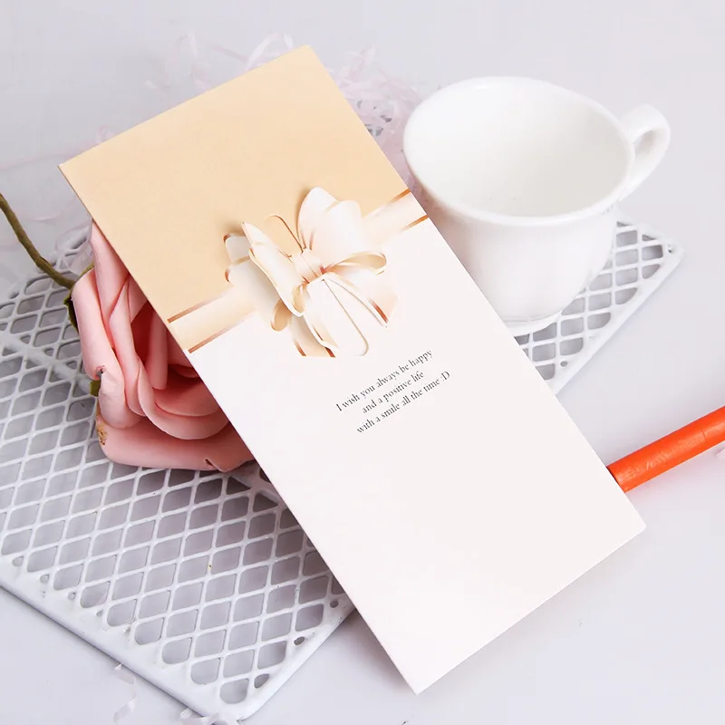 Custom Printing Logo Wholesale 3D Heart Wings Bow Festival Two Fold Wishing Gift Paper Greeting Card