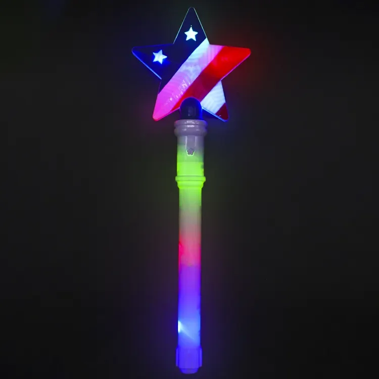 LED Flashing Light Up Star Wand with American Flag Printing for July of 4th