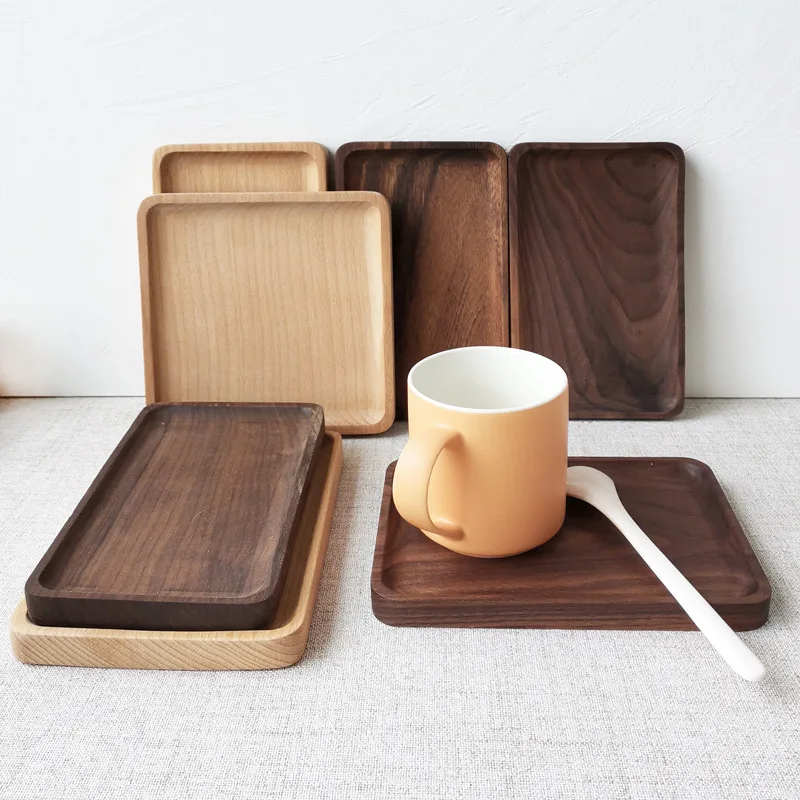 Black Walnut Wood Rectangular Small Tray Office Coffee Coaster and Tea Cup Holder Mat & Pad