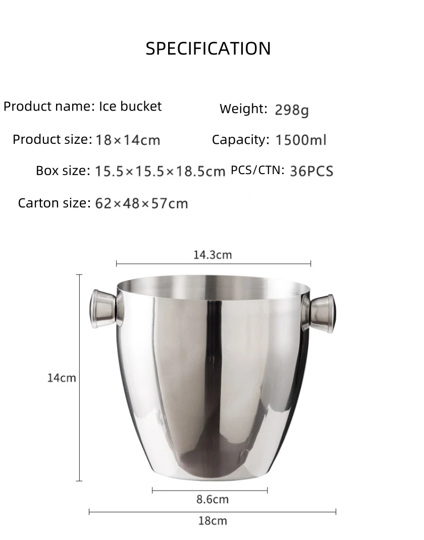 Wholesale Double Wall Handle Champagne Bucket 1.5L Stainless Steel Hotel Ice Bucket