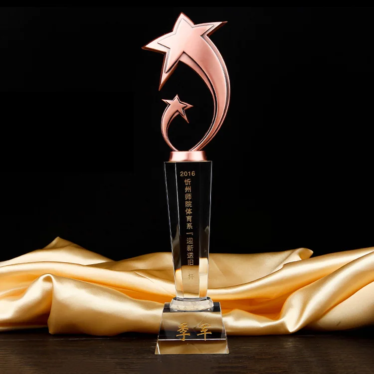 
Custom wholesale 3 colors k9 crystal trophy metal star for award 