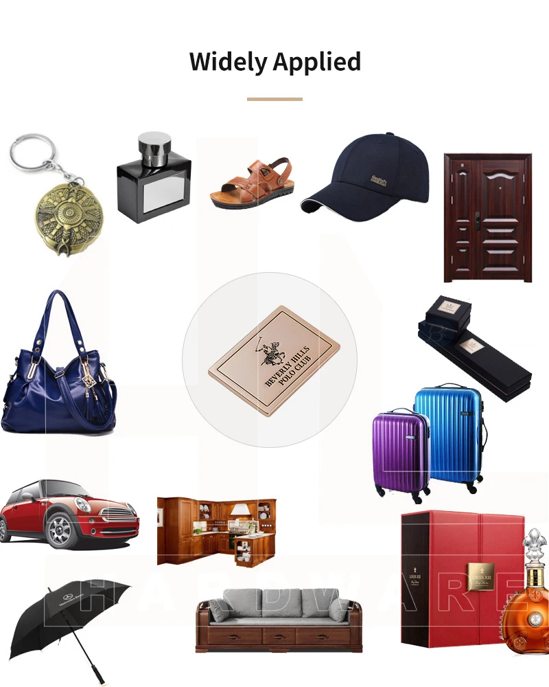 High quality zinc alloy fashion decorative various size professional printed logo brand name custom bag handbag metal tags