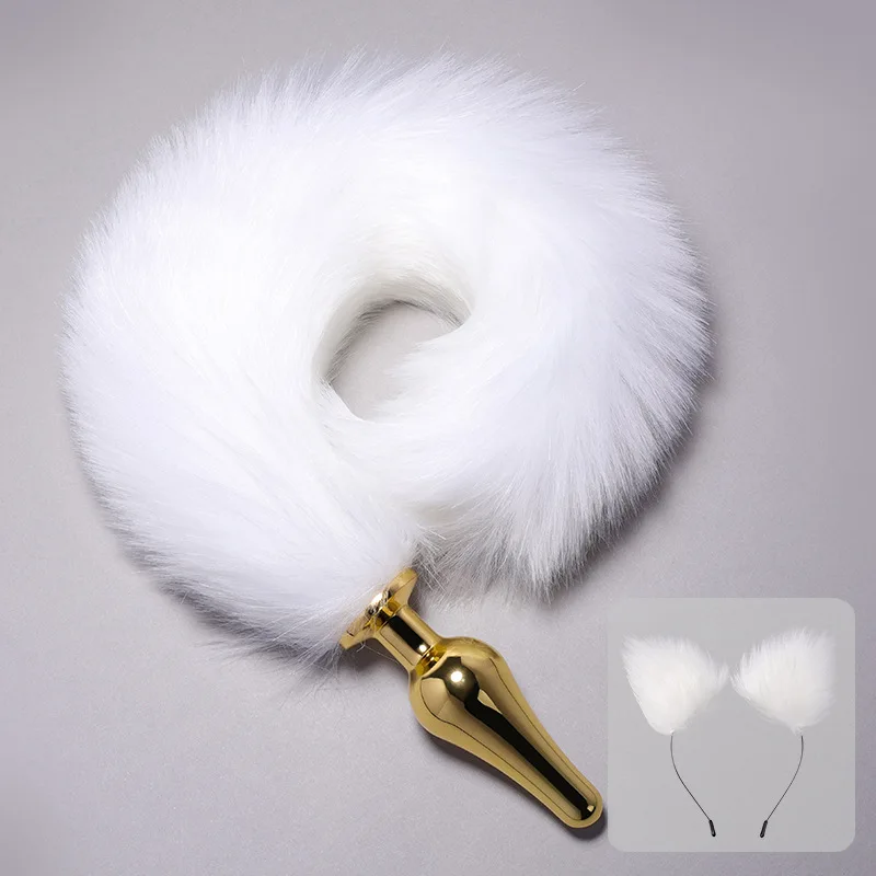Rabbit Tail Anal Plug Gold Metal Butt Stopper Fox Tail Butt Plug With Bunny Ear Headband Sexy Anal Plug For Women